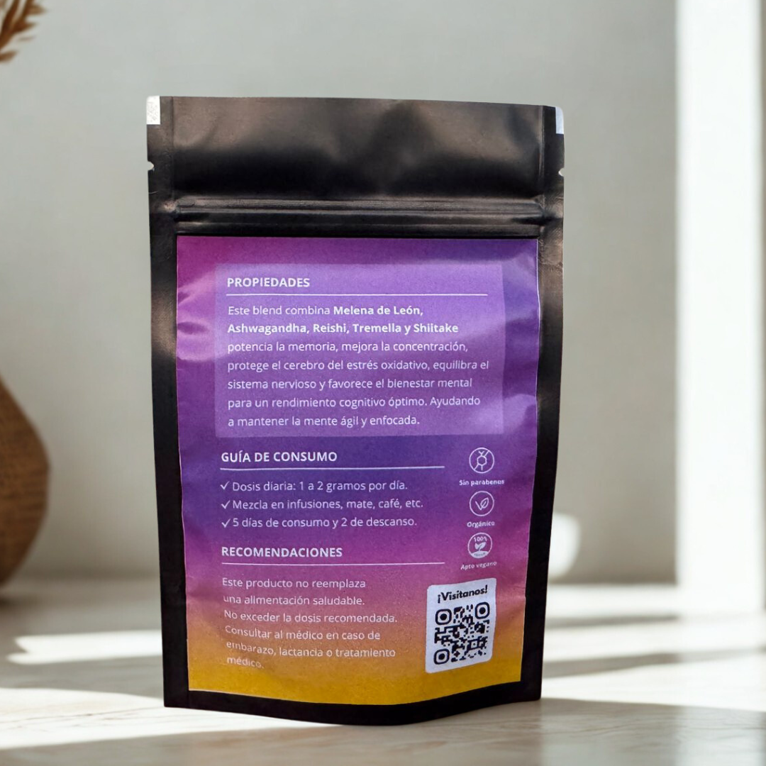 Blend de Función Cognitiva y Memoria: Melena de león - Reishi - Ashwagandha - Tremella - Shiitake